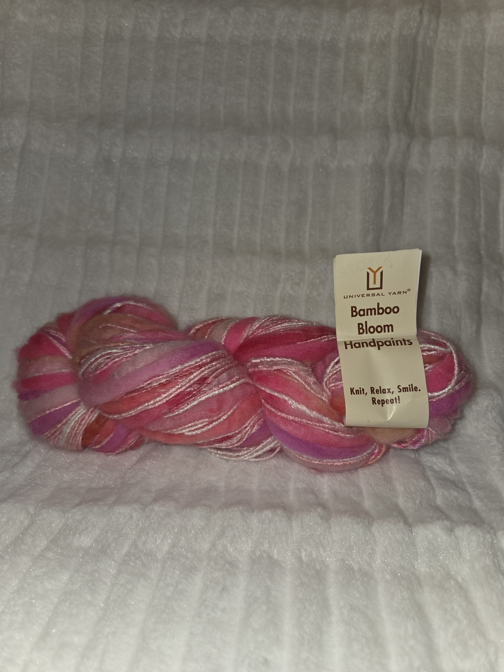 Universal Bamboo Bloom Handpaints Yarn in Pink, Coral, White